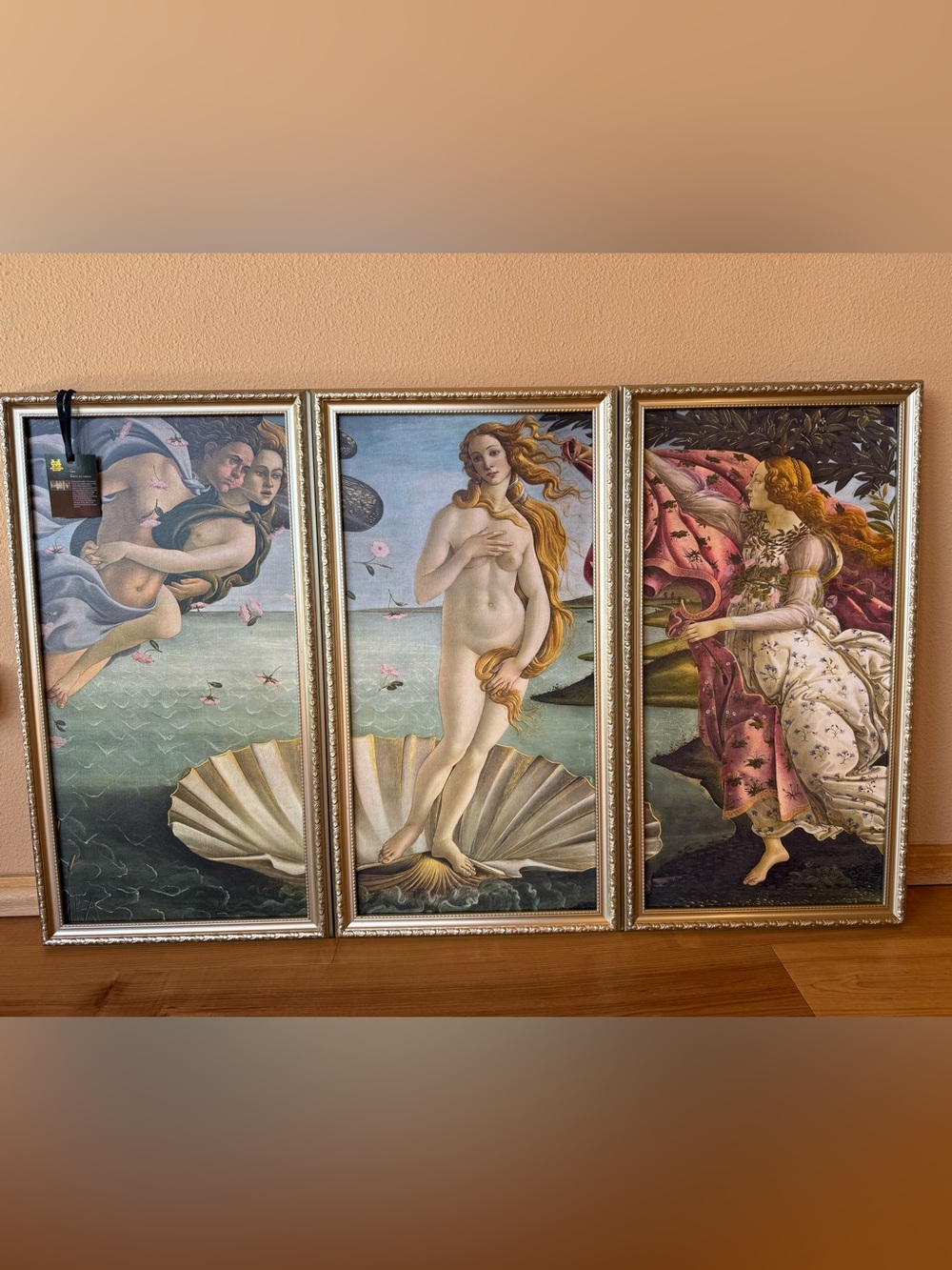 Classic Triptych 'The Birth of Venus' Wall Art - Gold Frame, Multicolor